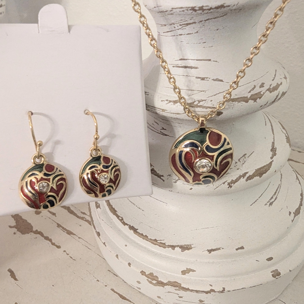 Vintage Avon “Jump for Joy” Enamel Necklace & Earrings Set – 1980s Retro Jewelry